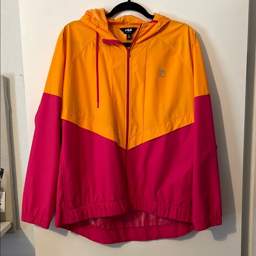 Retro Fila Colorblock Windbreaker Jacket - Orange and Pink